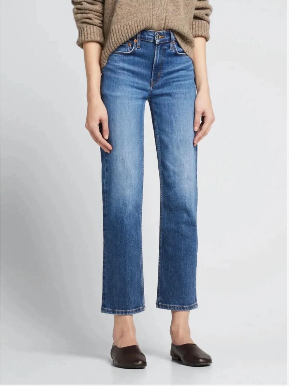 RE/DONE 70s Mid Rise Stove Pipe Cropped Straight Leg Jeans Royal Fade 26